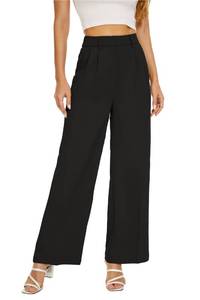 lot 12037 image: KICZOY Womens High Waist Wide Leg Dress Pants Loose Fit Back Elastic Waist Pleated Front Trousers for Work Casual Black (Size XL)