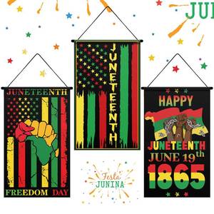 lot 12039 image: Tegeme 3 Pcs Happy Juneteenth Day Door Sign Flag African American Independence Day Door Hanging Banner Juneteenth Wall Decoration for Party Holiday Home Outdoor Indoor Decoration