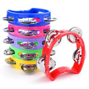 lot 12048 image: BOUBONI 6 Pack Colorful Tambourine for Kids Adult Plastic Handheld Tambourine Musical Instruments with 4 Metal Jingles for Classroom, Preschool, Family Band and Party Supplies