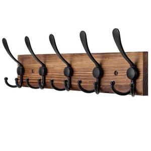 lot 12057 image: Kuhome Coat Rack Wall Mount Wooden Hat Rack for Wall Hooks Pine Real Wood Plank 16.9 Brown Coat Hanger with 5 Triple Hooks for Hanging Coat Hat Jacket