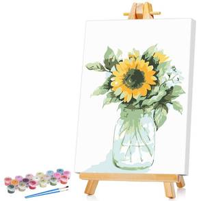 lot 12398 image: Ginkko Framed Paint by Numbers Kit for Adults Beginner & Kids Ages 8-12, Without Easel, Easy Acrylic on Canvas 8x12 inch with Paints and Brushes, Vase Sunflower for Home Wall Decor Gift