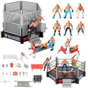 lot 12404 image: 32Pcs Wrestling Toys for Kids, Wrestlers Playset with 12 Wrestling Action Figures, Wrestling Rings, Many Realistic Accessories, Toy Figures & Playset Gift for 2 3 4 5 6 Boys Girls, Cool Cake Toppers