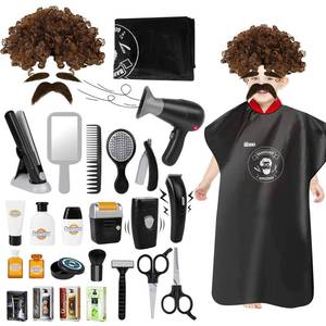 lot 12406 image: deAO Barber Shop Pretend Play Toy,29 PCS Kids Shaving Kit for Boys,Styling Accessories with Hair Dryer,Hair Straightener,Stylist Apron,Boys Grooming Salon Set Gift for Kids 3 (Heavy Use)