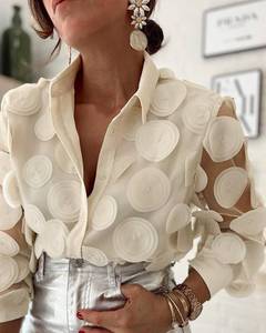 lot 12435 image: UOOZEE Womens Long Sleeve Dressy Casual Blouse Button Down Sheer Polka Dot Cocktail Party Tops Shirts, Apricot, XL