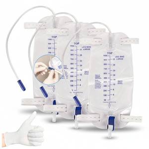 lot 14402 image: Leg Bag 1000mL33.8oz �� Urinary Catheter for Men, Women��Foley Catheter Leg Bag �� Anti-Reflux Valve, Easy Flip Drain, 18 Tubing, Adjustable Leg Cloth Straps��3-Pack with 3 Pairs Gloves (1Bag)