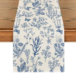 lot 14403 image: Artoid Mode Blue Wild Flowers Floral Spring Table Runner,Seasonal Summer Kitchen Dining Table Decoration for Home Party Decor 13x72 Inch