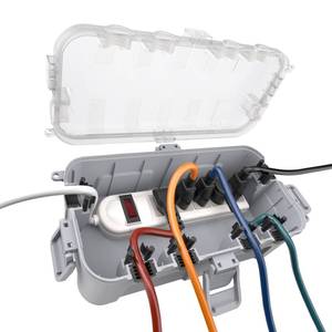 lot 14410 image: Flemoon Medium Outdoor Electrical Box Waterproof with Clear Lid, Weatherproof Extension Cord Cover for Photocell Light Sensor Timer, Power Strip, Outlet, Plug, Socket, Transparent and Gray