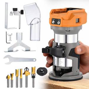 lot 19914 image: Froombex Cordless Wood Router for Dewalt 20V MAX Battery, 1000W Brushless Compact Palm Trimmer, 6 Variable Speeds 30000 RPM with 6PCS 14 Router Bits for Woodworking (NO Battery Include)