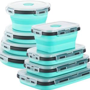 lot 19920 image: Sudaya 8 Pack Collapsible Food Storage Containers With Lids, Collapsible Storage Containers Sets Silicone Collapsible Bowls For Camping, RV Accessories, Travel Trailer Must