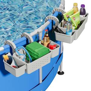 lot 19923 image: Kompoll Patented Poolside Storage for Above Ground Pool Accessories, Thickened Plastic Pool Basket with 2 Pool Cup Holder, Multifunctional Poolside Holder Fits for Most Frame Pools (2 Pack)