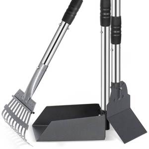 lot 19925 image: Heeyoo Dog Pooper Scooper, Dog Poop Tray and Rake Set, Pet Waste Removal Scoop with Long Adjustable Sectional Stainless Handles