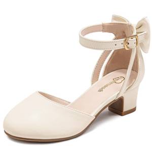 lot 19941 image: Parrosoo High Heels for Kids Dress Shoes Girls Flower Big Kid Pump Shoes with Bow Sandals Teen Girl Size 6 Princess Closed Toe Wide Mary Jane Wedding Church School Party Formal Pageant(8801 Ivory 6)