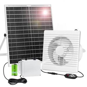 lot 19963 image: Solar Powered Fan with Battery Run DayNight, 25W 9.8 Solar Fan for Chicken Coop with 2 Fan Speed1-8 Cycle Timer, Waterproof Solar Greenhouse Fan for Shed, Chicken Coop, Greenhouse