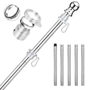 lot 20045 image: No Tangle Flag Pole, 6ft Flag Pole for Outside House, Stainless Steel 1 Flagpole with Tangle Free Aluminum Flag Rings, Silver 1 inch Flag Poles for 3x5 Flags Outdoor (6 FT, 5 Sections, No Bracket)