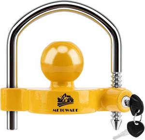 lot 20056 image: METOWARE Trailer Coupler Lock Universal Adjustable Heavy-Duty Steel Trailer Hitch Lock, Anti Theft Trailer Ball Lock Towing Lock for Towing Trailer Security Fits 1-78,2, 2-516 Coupler Yellow