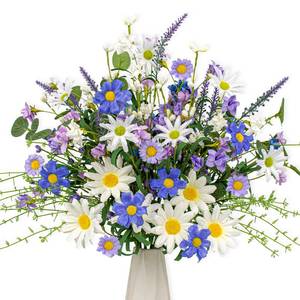 lot 20106 image: DIYFLORU 12 PCs Artificial Spring Summer Flowers Rustic Blue and White Artificial Flowers Wildflower Floral Stems with Daffodils Daisy Flower Picks for Vase Table Centerpieces Summer Spring Decor