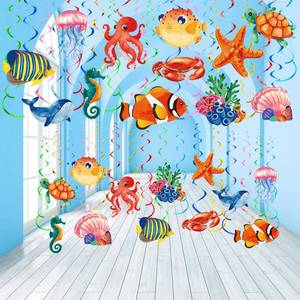 lot 20143 image: Clabby 30 Pcs Under The Sea Party Decorations Tropical Fish Hanging Swirls Ceiling Decor Ocean Themed Mermaid Creatures Beach Party Supplies Under The Sea Decor(Mixed Style)