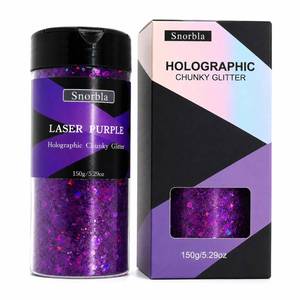 lot 20160 image: Snorbla Purple Holographic Chunky Glitter, 150G5.29OZ Large Capacity Glitter for Resin Crafts, Nail Art, Body Face Hair Makeup, DIY Decorations (Laser Purple)