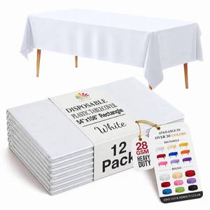 lot 20165 image: Exquisite 12-Pack Premium Plastic Tablecloth 54 Inch. x 108 Inch. Rectangle Table Cover-White
