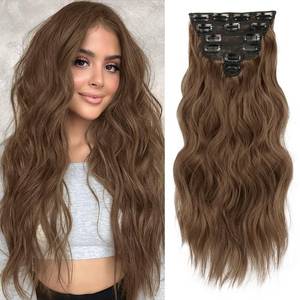 lot 20173 image: NAYOO Clip in Hair Extensions for Women 20 Inch Long Wavy Curly Chestnut Brown Hairpieces Full Head Synthetic Hair Hairpieces(6PCS,Chestnut Brown)