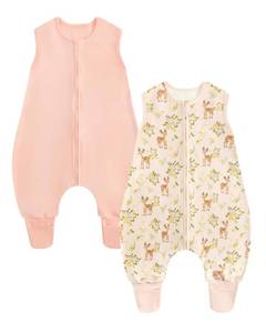 lot 20175 image: WYTbaby 2-Pack Sleep Sack with Legs,Fold-over Cuffs,0.5 TOG Cotton Wearable Blanket, Walker Sleep Bag,Front Zipper��Pink Deer,6-18 months