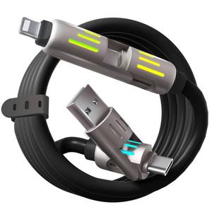 lot 20187 image: 240W 4-in-1 Multi USB Charging Cable with LED Indicator, Fast Charging & Data Sync, USB-A, USB-C, iOS Connectors for iPhone, Samsung, Laptop, 4FT (Gray or Black)