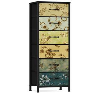 lot 1529 image: Furnulem Tall 6 Drawers Dresser, Vintage Storage Organizer Unit with Fabric Bins for Bedroom, Living Room, Closet, Nusery, Dorm, Entryway, Bedside Furniture, Sturdy Metal Frame, Wood Top