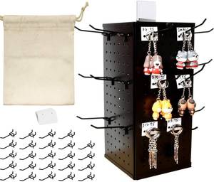lot 1550 image: Rotating Pegboard Display Stand with 24 Hooks, Removable Top, Signboard, Canvas Carry Bag & Pricing Cards �� Portable 4-Sided Metal Spinner for Jewelry & Craft Shows �� All-in-One Vendor Display Kit