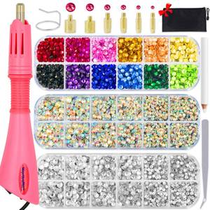 lot 2122 image: Worthofbest Hotfix Rhinestone Setter, Hot Fix Applicator Tool Bedazzler Kit with rhinestones, Kit, Hot Fixed Wand for Clothes Clothing Fabric Crafts, 5000 Pcs, AB Crystal, Clear, 3 Gems Sizes, Tips