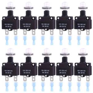 lot 2125 image: Swpeet 30Pcs 5 Sizes Thermal Circuit Breaker with Quick Connect Terminals and Waterproof Button Caps Assortment Kit, 5Amp 10Amp 15Amp 20Amp 30Amp with Waterproof Push Button for Switch Operation