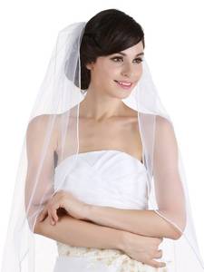 lot 2129 image: SAMKY 1T 1 Tier Sattin Rattail Cord Edge Bridal Veil - Light Ivory Cathedral Length 108 V116