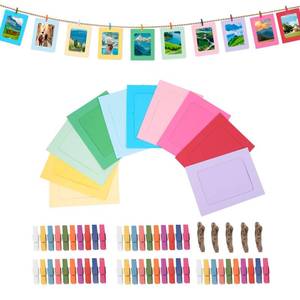 lot 2131 image: 50 Pack Paper Picture Frames 4x6, 4x6 Photo Paper Holders DIY with Clips and Rope, Foam Picture Frames Cardstock Cardboard Hanger Kit Photo Banner for Crafts Display Wall Decor Party Supplies, Multi