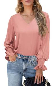 lot 2170 image: Aifer Ladies Tops and Blouses Plus Size Long Sleeve Shirts Dressy Casual Spring Clothes Trendy Concert Festival Pink Outfits XL
