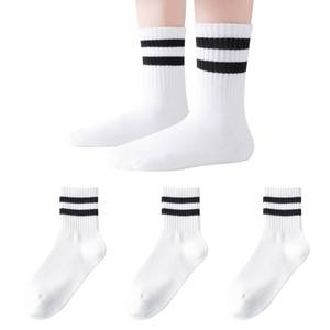 lot 2178 image: Mini angel Kids Socks Boys Girls Crew Socks 6-8 Years White Seamless Cotton Ankle Athletic Socks with Retro Stripes 3 Pairs (White,M)