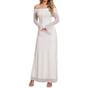 lot 2181 image: VKIHOC Off Shoulder Long Sleeve Maxi Dress Bodycon Tie Party Formal Wedding Guest Dresses for Women 2026 White XS