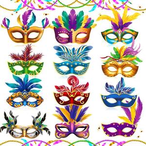 lot 2182 image: Woosytoo 12 PCS Mardi Gras Masks Paper Colorful Masquerade Masks Vintage Feather Mask Parade Prom Party Favors for Men Women Kids New Orleans Mardi Gras Costume Venetian Photo Booth Props