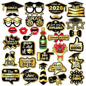 lot 2205 image: 30 Pcs Graduation Photo Booth Props 2026, Funny Large Graduation Photo Props Class of 2026 Grad Decor for Boy Girl Women Men Graduation Party Favors Supplies