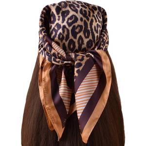 lot 2208 image: VJHX Leopard Cheetah Hair Bandanas Scarf for Women Lightweight Square Neck Silk Satin Head Scarves for Sleeping Handbags Scarf 27.5 Inch (MF70585-8)
