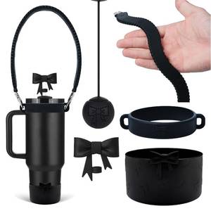 lot 2211 image: HIUSITY 4Pcs Black Bow 10mm Straw Covers Cap Toppers for Stanley Cup 40oz,Silicone Boot Sleeve Protector Bumper,Reusable Water Bottle Handle Strap,Cute Tea Strainer for Stanleys Cups Accessories Set