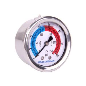 lot 4149 image: MEASUREMAN 2 Dial Size, Liquid Filled Pool Filter Pressure Gauge, 304 Stainless Steel Case, 0-35psi250kpa,14 NPT Center Back Mount