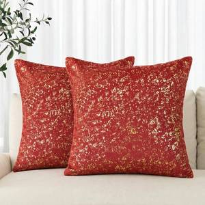 lot 4170 image: AVOIN colorlife Gold Foil Velvet Throw Pillow Covers 18 x 18 Inch, Red Luxury Accent Cushion Case Glitter Decoration for Home Sofa Couch Set of 2