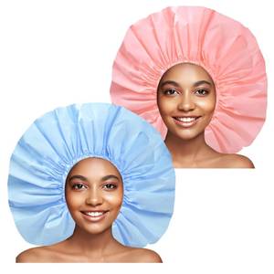 lot 4185 image: Jumbo Size Shower Cap 2 PCS Waterproof Shower Caps for Women, Extra Large Shower Cap, Reusable Super Large Bath Caps Hair Cap for Long Thick Curly Hair, Locs, Twist Braids - Pink  Blue