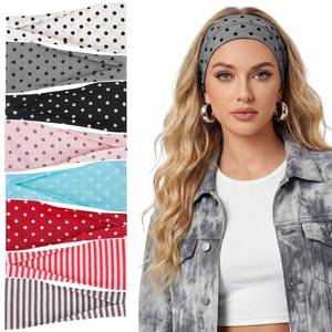 lot 4212 image: obeoby 8 Pack Polka Dot Headband for Retro Y2K Style, Trendy Stripe Hairbands for Festival Outfits Girls Non Slip Head Bands for Womens Hair