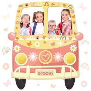 lot 4228 image: Teling Hippie Bus Cardboard Cutout 43 x 37 Inch Groovy Party Decoration Back to School Backdrop Retro Groovy Selfie Frame Background Decor for First Day of School 60s 70s Party Decoration