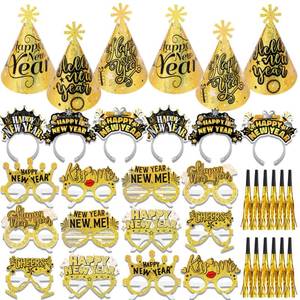 lot 4229 image: HOWAF New Years Eve Party Supplies 2026, Happy New Years Party Favors Headband Cone Hats Glitter Paper Eyeglasses Noise Makers Laser Gold New Year Decorations 2026 for NYE Favor Accessories 36pcs