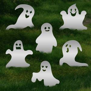lot 4233 image: 6pcs Halloween White Ghost Yard Signs with Stakes, Metal Ghost Yard Stake Halloween Ghost Yard Sign for Outdoor Yard Lawn Garden Halloween Decor