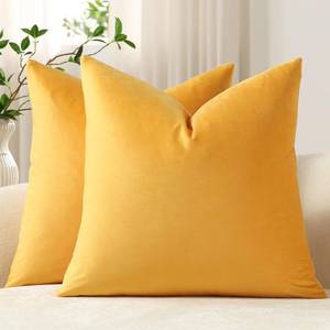 lot 4249 image: DEZENE Throw Pillow Covers 20x20 Gold Yellow Pack of 2 Cozy Soft Velvet Square Modern Luxury Decorative Throw Pillow Cases for Sofa Couch Living Room Bed Home Decor