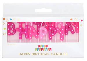 lot 4270 image: Party Partners Set of Happy Birthday Candles for Cake Decoration, 13 Letters, 1.25-inch, Pink White Dots