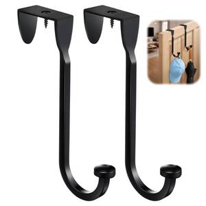 lot 4283 image: Enhon 2 Pack Heavy Duty Over The Door Hooks, Single Over Coat Hanger Fit 1 38-1 34 Thick Doors, Reinforced Black Organizer Hanger, Coat Hook Towel Racks for Hanging Clothes, Towels, Hats, Bags