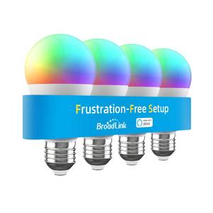 lot 4299 image: Broadlink Smart Light Bulbs, Frustration-Free Setup (FFS) Works with Alexa Only, BLE Mesh, 9W 800LM Color Changing A19 E26 LED (4-Pack)
